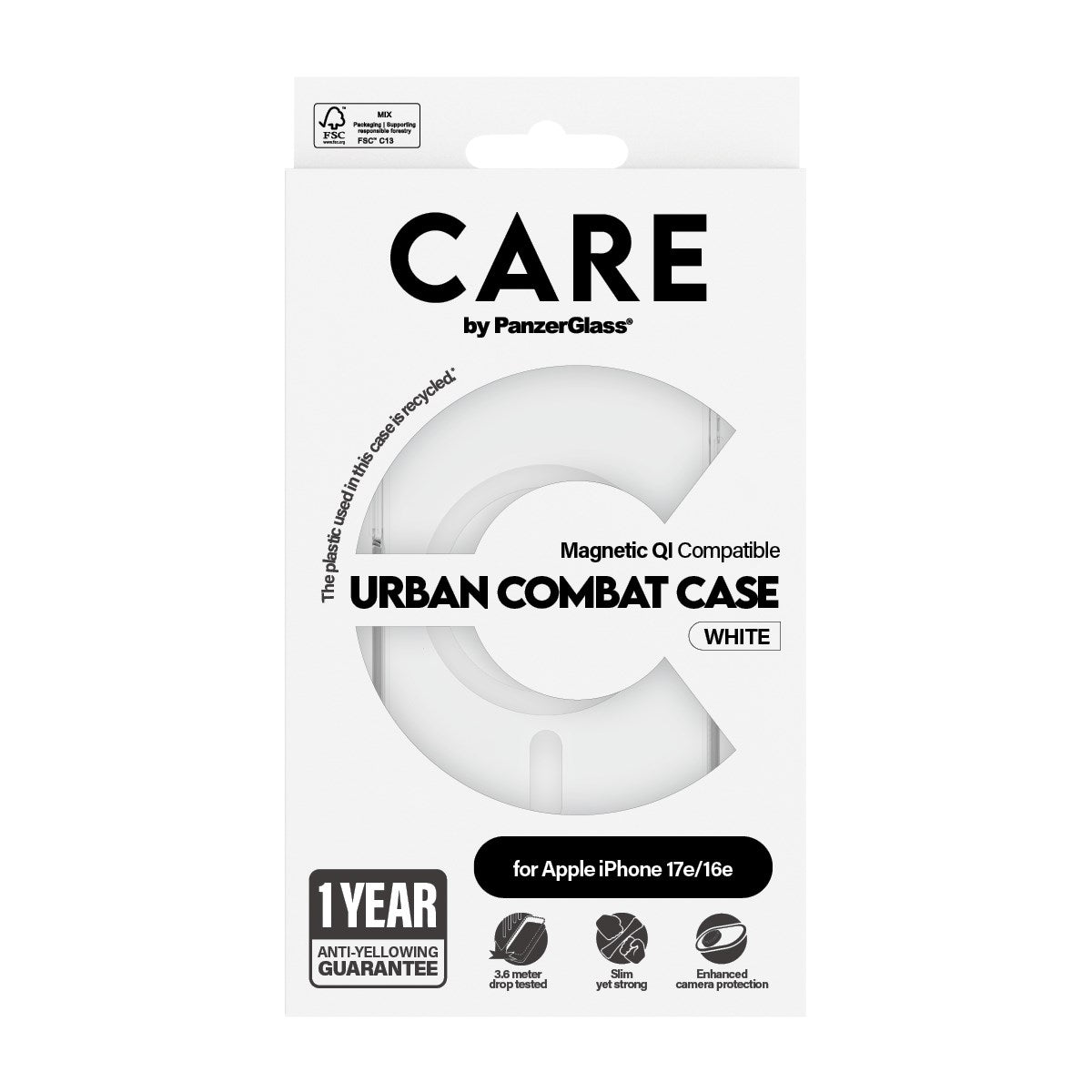 CARE™ by PanzerGlass® Urban Combat Case Transparent m. Weiß Qi Compatible iPhone 17e | 16e